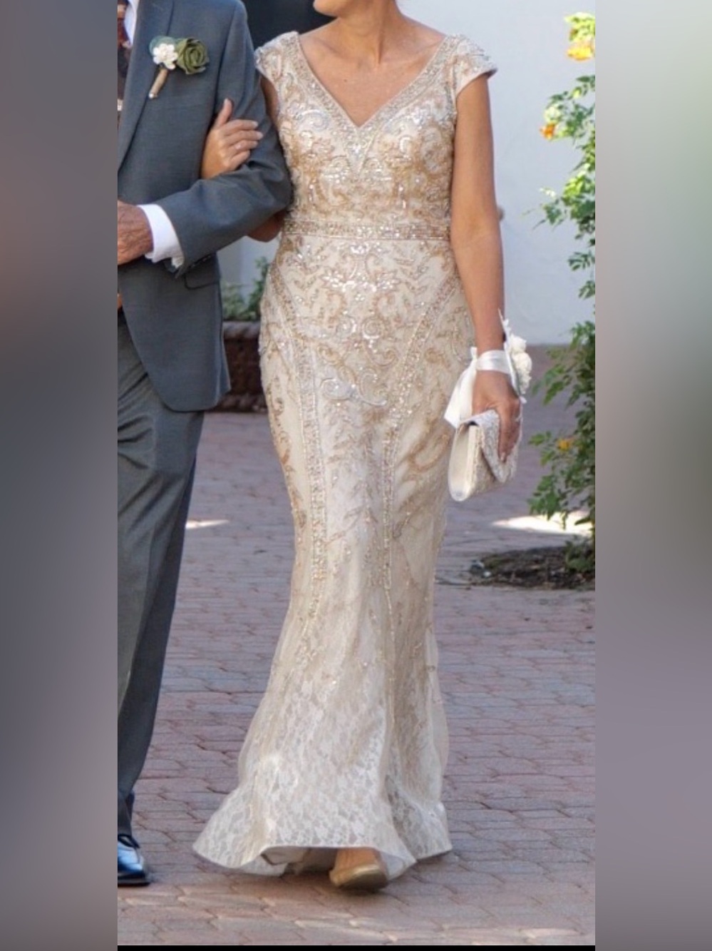 Ivonne D by Mon Cheri Beaded Champagne Evening Gown - Picture 6 of 8